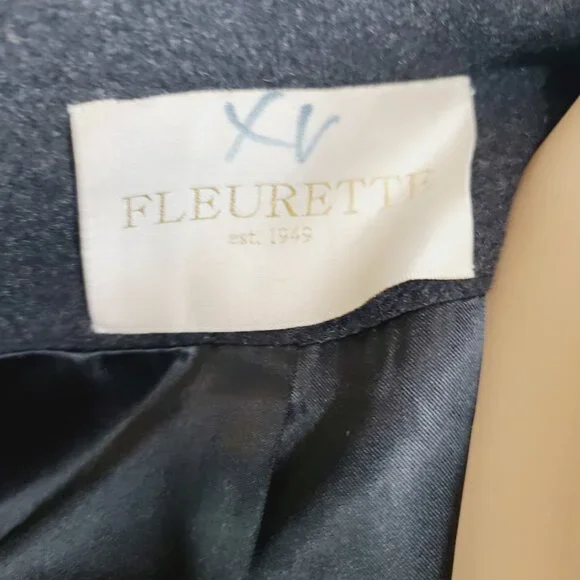 Fleurette Women's Black Wool Blend Long Button-Front Pea Coat Size 14